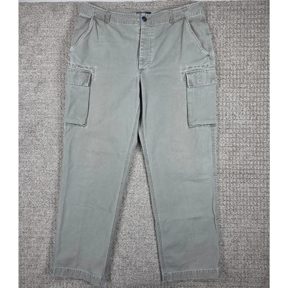 Vintage Polo Ralph Lauren Mens Green Canvas Cargo Pants Straight Wide Size 38x33